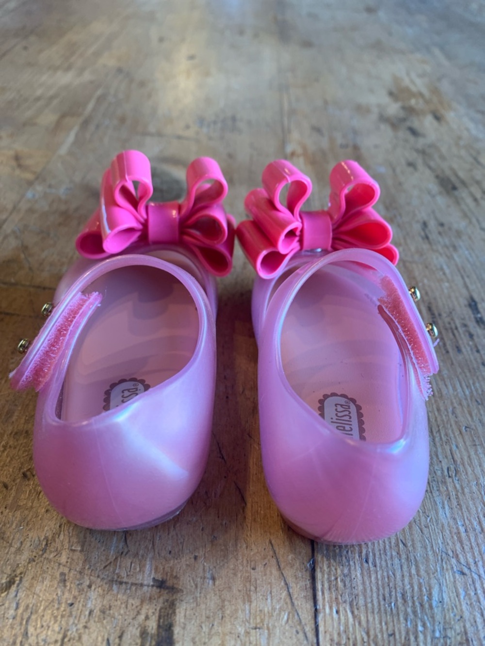 Mini Melissa Pink Jelly Mary Jane Shoes with Layered Bow - Picture 7 of 16